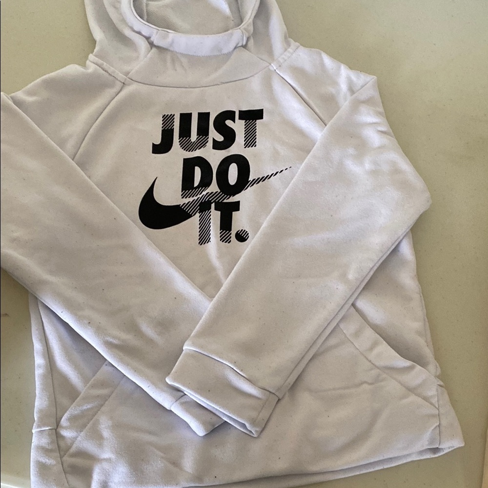 Kids White Nike Hoodie with Black Logo